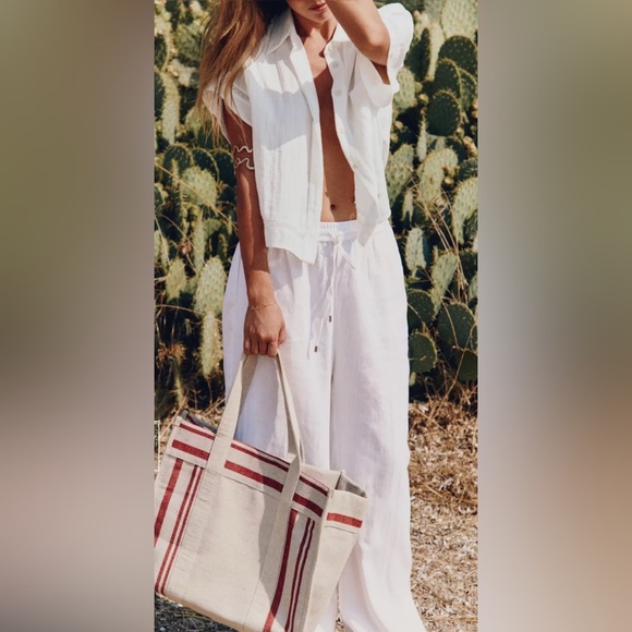 Zara Pants - NWT Zara White Linen Wide-Leg Pants